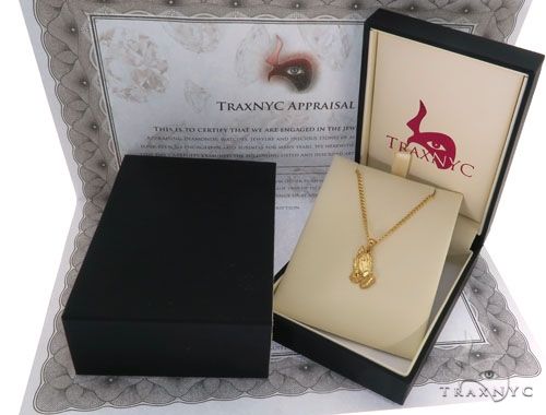 10K Yellow Gold Praying Hands Charm 24 Inches Cuban Link Chain Set 61819 - Image 7