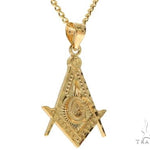 10K Yellow Gold Square and Compasses Masonic Instruments Charm 24 Inches Cuban Link Chain Set 61817 - Image 2