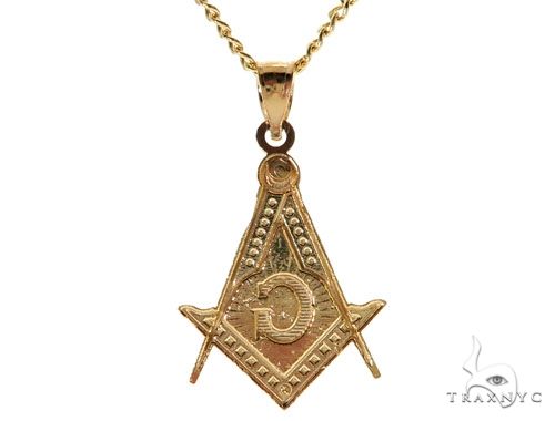 10K Yellow Gold Square and Compasses Masonic Instruments Charm 24 Inches Cuban Link Chain Set 61817 - Image 3