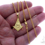10K Yellow Gold Square and Compasses Masonic Instruments Charm 24 Inches Cuban Link Chain Set 61817 - Image 4