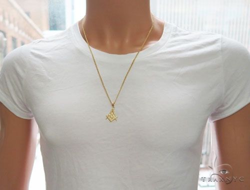 10K Yellow Gold Square and Compasses Masonic Instruments Charm 24 Inches Cuban Link Chain Set 61817 - Image 6