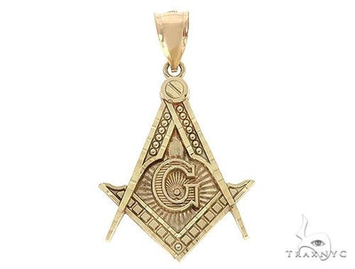 10K Yellow Gold Square and Compasses Masonic Instruments Charm Pendant 61782 - Image 1