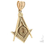 10K Yellow Gold Square and Compasses Masonic Instruments Charm Pendant 61782 - Image 2