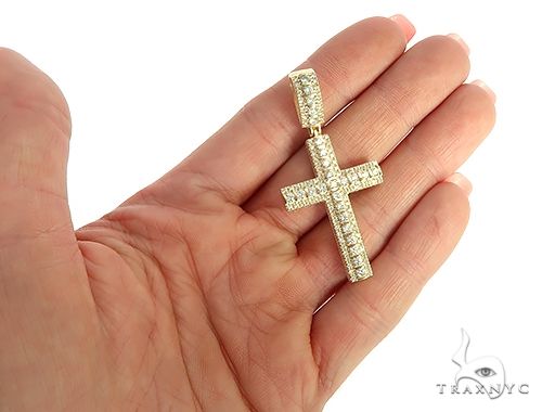 10K Yellow Gold Tension Diamond Cross 65877 - Image 5