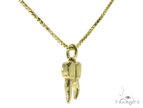 10K Yellow Gold Tooth Pendant Box Link Chain Set 57226 - Image 2