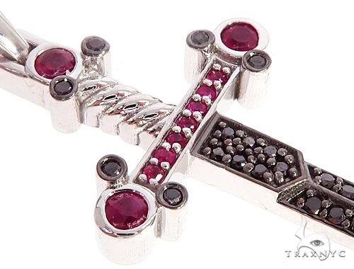 10k White Gold Black Diamond And Ruby Sword Pendant 65104 - Image 4