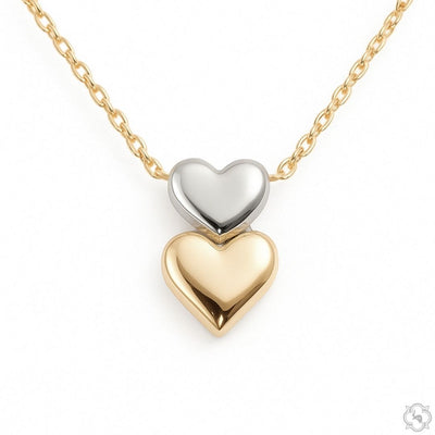 14K 2 Tone Gold Double Heart Necklace 66683 - Image 1