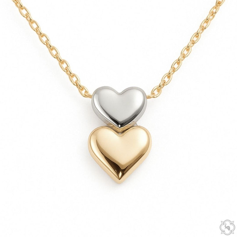 14K 2 Tone Gold Double Heart Necklace 66683 - Image 1