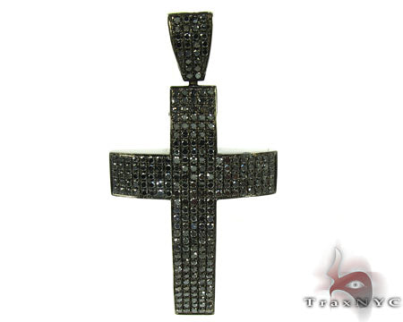 14K Gold  Fully Black Diamond Cross Crucifix 25605 - Image 1
