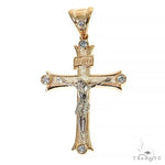 14K Gold 2 Tone Solid Yellow Gold Cross Crucifix 67415 - Image 1