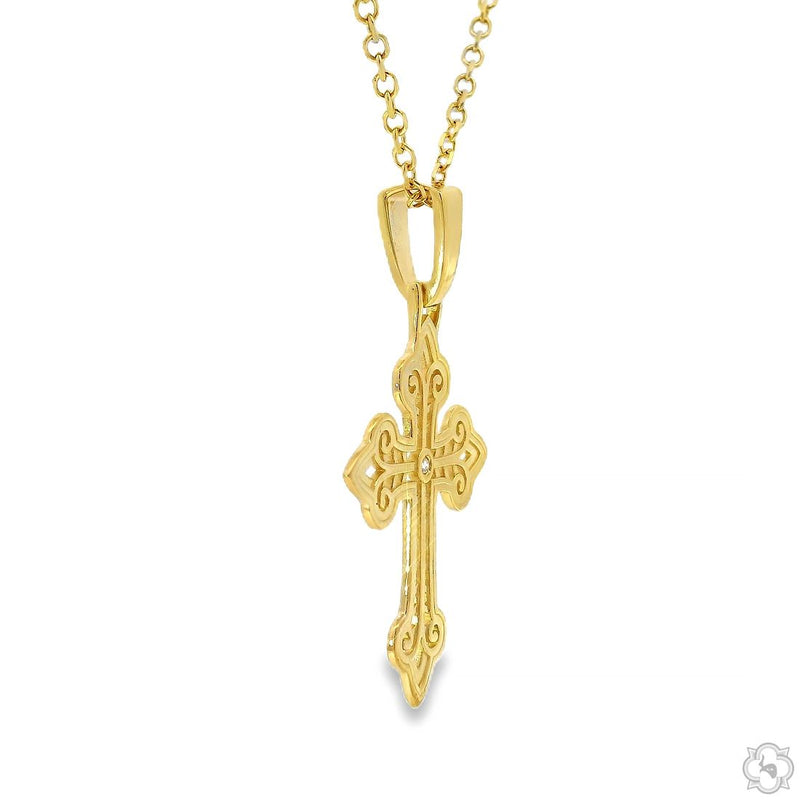 14K Gold Bezel Cross Crucifix Pendant Set 63778 - Image 3