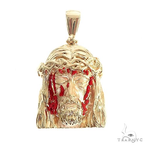 14K Gold Large Blood Dripping Jesus Face  Pendant 66481 - Image 1