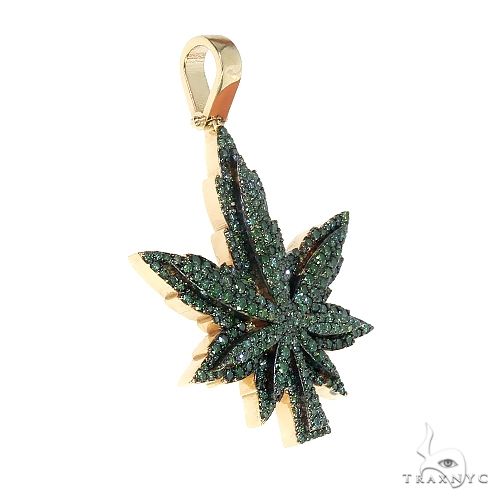 14K Gold Custom Made  Weed Pendant 66647 - Image 2