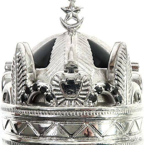 14K Gold Custom Made Onyx and Black Diamond Crown Pendant 66653 - Image 4