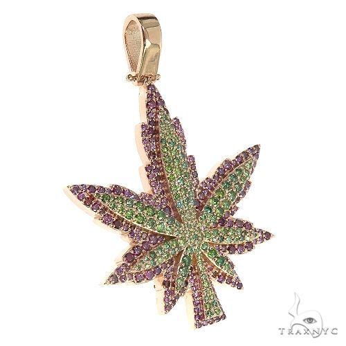 14K Gold Custom Made Weed Pendant 66824 - Image 2