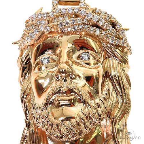 14K Gold Diamond Crown Jesus Pendant 67599 - Image 3