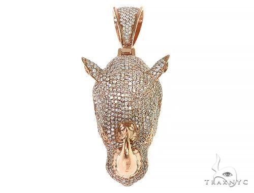 14K Gold Diamond Rhino Pendant 66351 - Image 1
