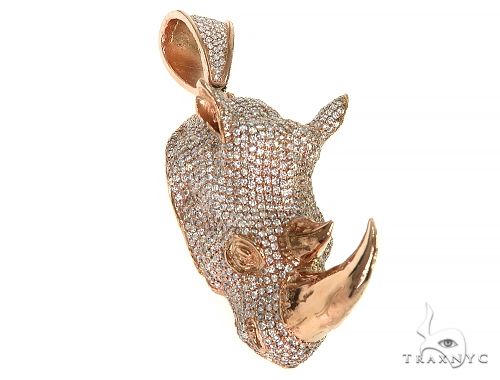 14K Gold Diamond Rhino Pendant 66351 - Image 2