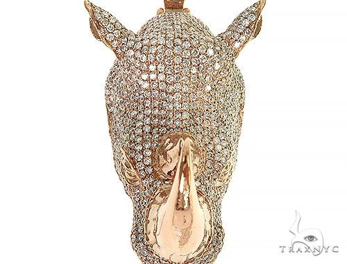 14K Gold Diamond Rhino Pendant 66351 - Image 4