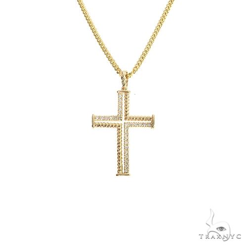 14K Gold Diamond Cuban Cross Set 66619 - Image 1