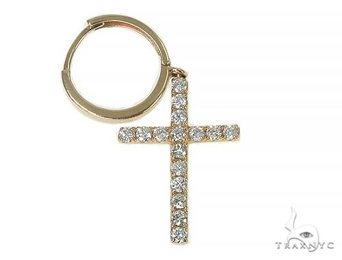 14K Gold Diamond Single Cross Earrings 66196 - Image 2