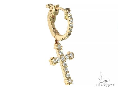 14K Gold Diamond Single Cross Earrings 66199 - Image 2