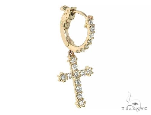 14K Gold Diamond Single Cross Earrings 66202 - Image 2