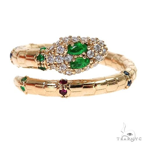 14K Gold Emerald Eye Snake Ring 67543 - Image 1