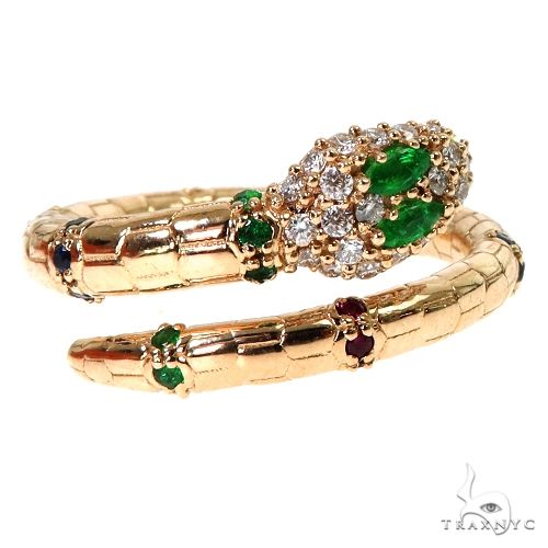14K Gold Emerald Eye Snake Ring 67543 - Image 2