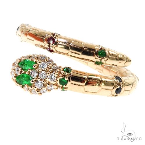 14K Gold Emerald Eye Snake Ring 67543 - Image 4