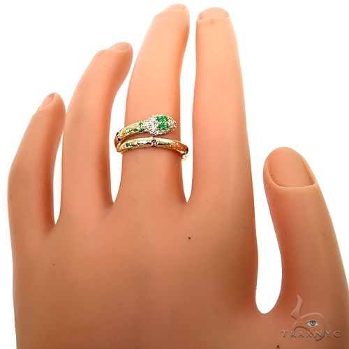 14K Gold Emerald Eye Snake Ring 67543 - Image 9