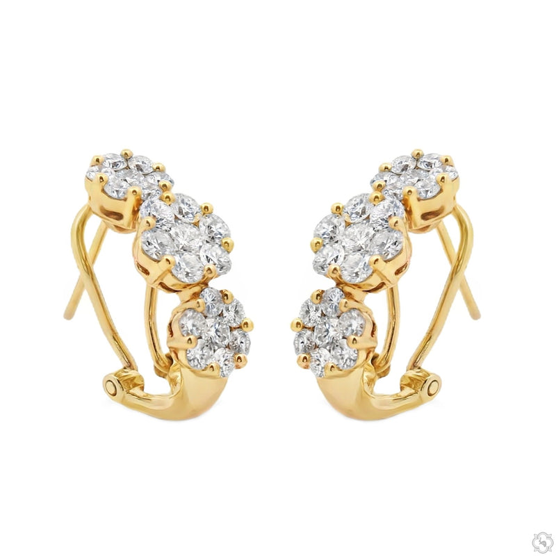 14K Gold Flower Diamond Hoop Earrings 70480 - Image 2