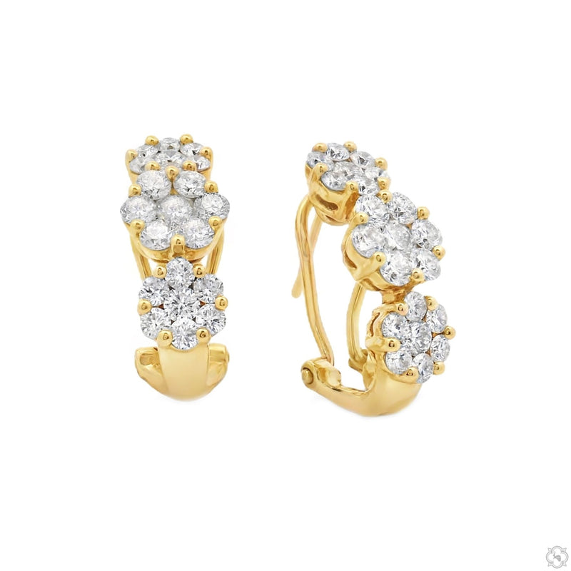 14K Gold Flower Diamond Hoop Earrings 70480 - Image 3