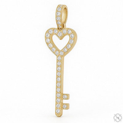 14K Gold Heart Key Diamond Pendant 66680 - Image 1