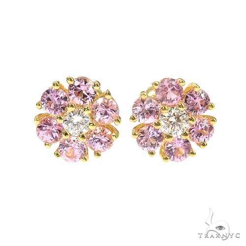 Small Sakura Sapphire Diamond Flower Earrings 66856 - Image 1