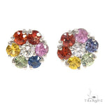 Small 14K Gold Rainbow Sapphire Diamond Flower Earrings 66857 - Image 1