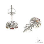 Small 14K Gold Rainbow Sapphire Diamond Flower Earrings 66857 - Image 3