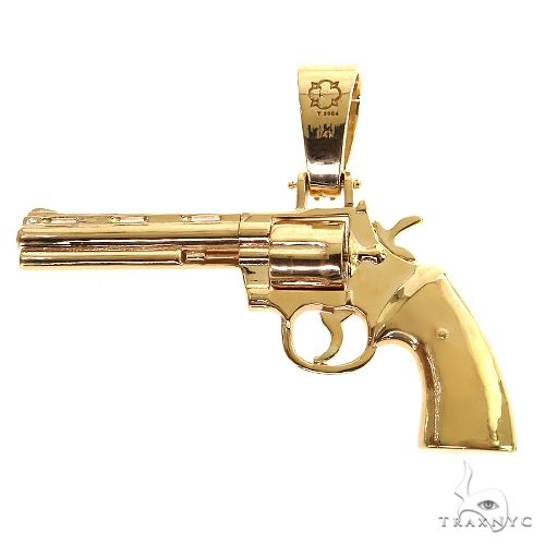 14K Gold Rotating Revolver Pendant 68879 - Image 3