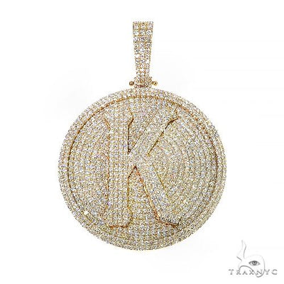 14K Gold Round Diamond 'K' Pendant 66754 - Image 1
