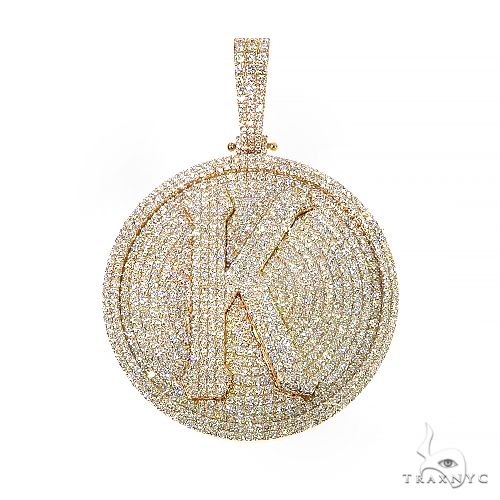 14K Gold Round Diamond 'K' Pendant 66754 - Image 1
