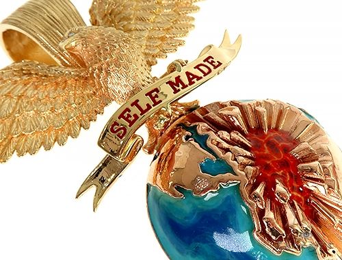 14K Gold Self Made Eagle Globe Pendant 66349 - Image 4