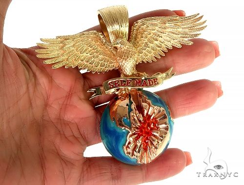 14K Gold Self Made Eagle Globe Pendant 66349 - Image 7