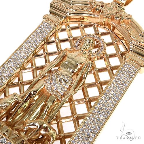 14K Gold St. Lazarus Diamond Frame Pendant 67748 - Image 4