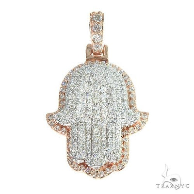 14K Gold Two Tone Hamsa Diamond Pendant 66867 - Image 1