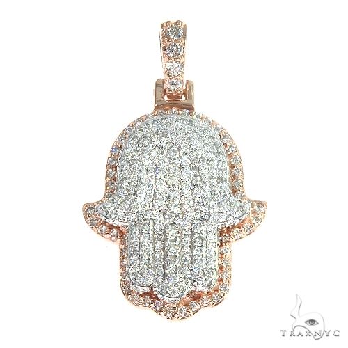 14K Gold Two Tone Hamsa Diamond Pendant 66867 - Image 1