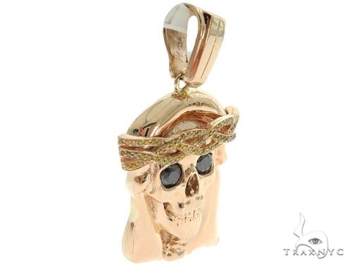 14K Prong Bezel Diamond Skull Pendant 61795 - Image 2