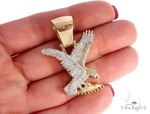 14K Gold Micro Pave Diamond Eagle Charm Pendant 63941 - Image 5
