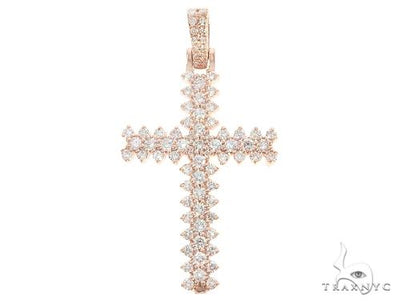 14K Rose Gold Prong Diamond Cross 65280 - Image 1