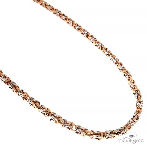14K Rose Gold Solid Byzantine Chain with White Diamond Cuts 30 Inches 3.8mm   68013 - Image 1