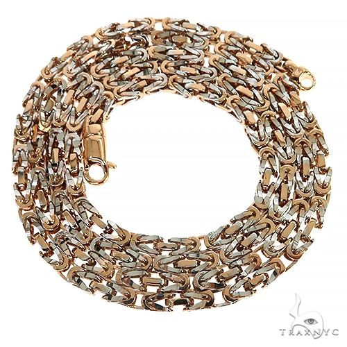 14K Rose Gold Solid Byzantine Chain with White Diamond Cuts 30 Inches 3.8mm   68013 - Image 3